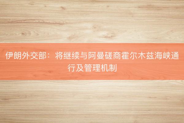 伊朗外交部：将继续与阿曼磋商霍尔木兹海峡通行及管理机制