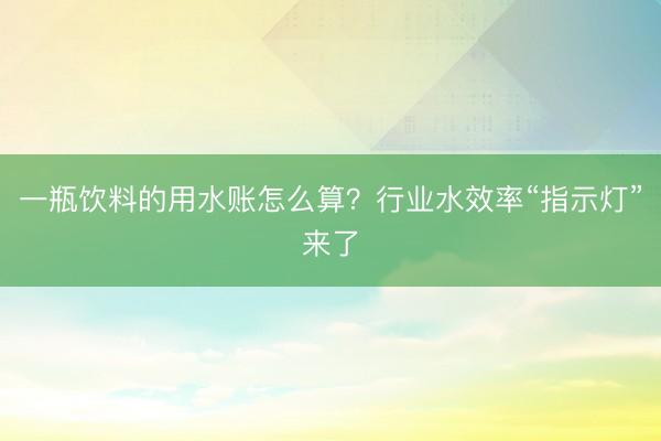一瓶饮料的用水账怎么算？行业水效率“指示灯”来了