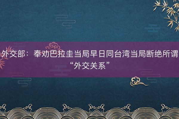 外交部：奉劝巴拉圭当局早日同台湾当局断绝所谓“外交关系”