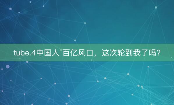 tube.4中国人 百亿风口，这次轮到我了吗？