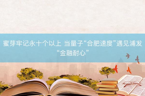 蜜芽牢记永十个以上 当量子“合肥速度”遇见浦发“金融耐心”