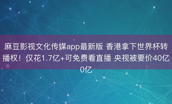 麻豆影视文化传媒app最新版 香港拿下世界杯转播权！仅花1.7亿+可免费看直播 央视被要价40亿