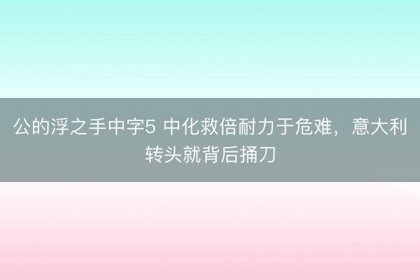 公的浮之手中字5 中化救倍耐力于危难，意大利转头就背后捅刀