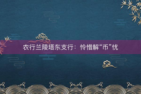 农行兰陵塔东支行：怜惜解“币”忧