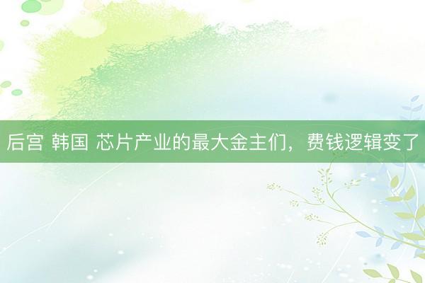后宫 韩国 芯片产业的最大金主们，费钱逻辑变了