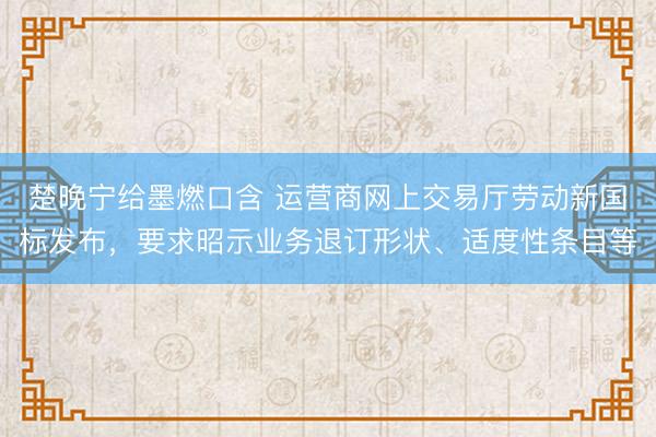 楚晚宁给墨燃口含 运营商网上交易厅劳动新国标发布，要求昭示业务退订形状、适度性条目等